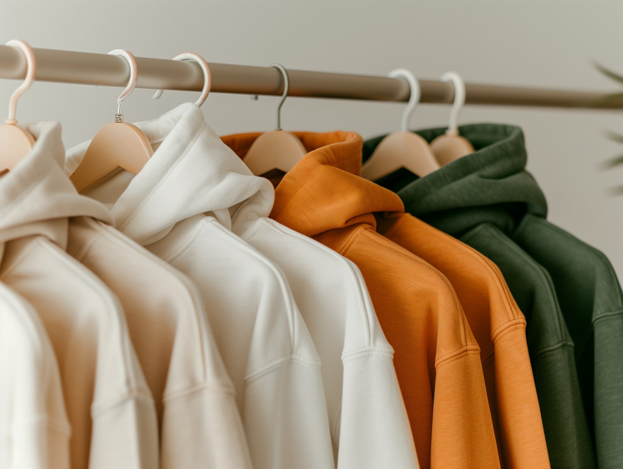 Hoodies on a clothes rack