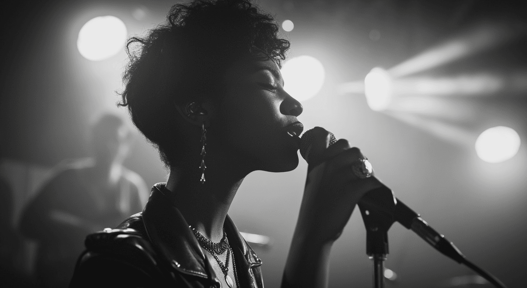 a photo of a woman on stage singing